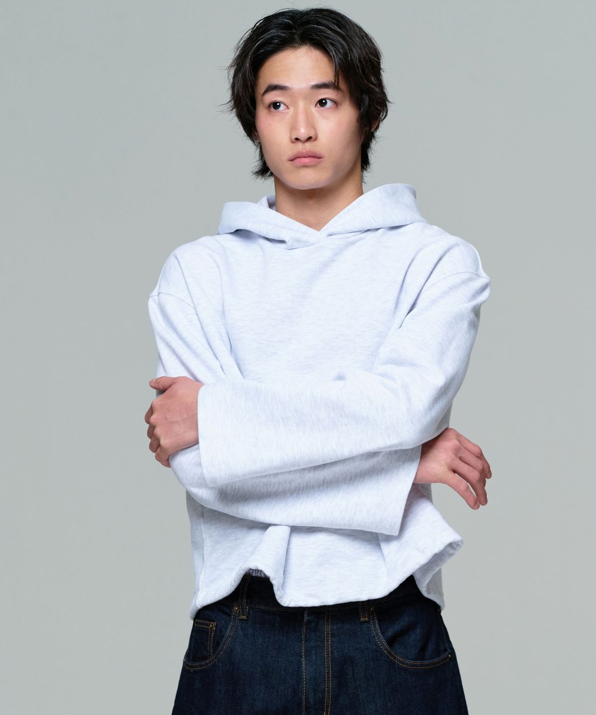 이알에이(ERA) UNISEX CROPPED STRING HOODIE - HEATHER GRAY
