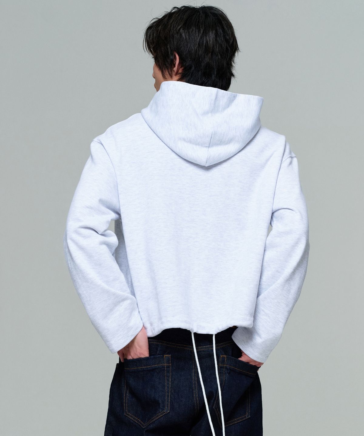 이알에이(ERA) UNISEX CROPPED STRING HOODIE - HEATHER GRAY