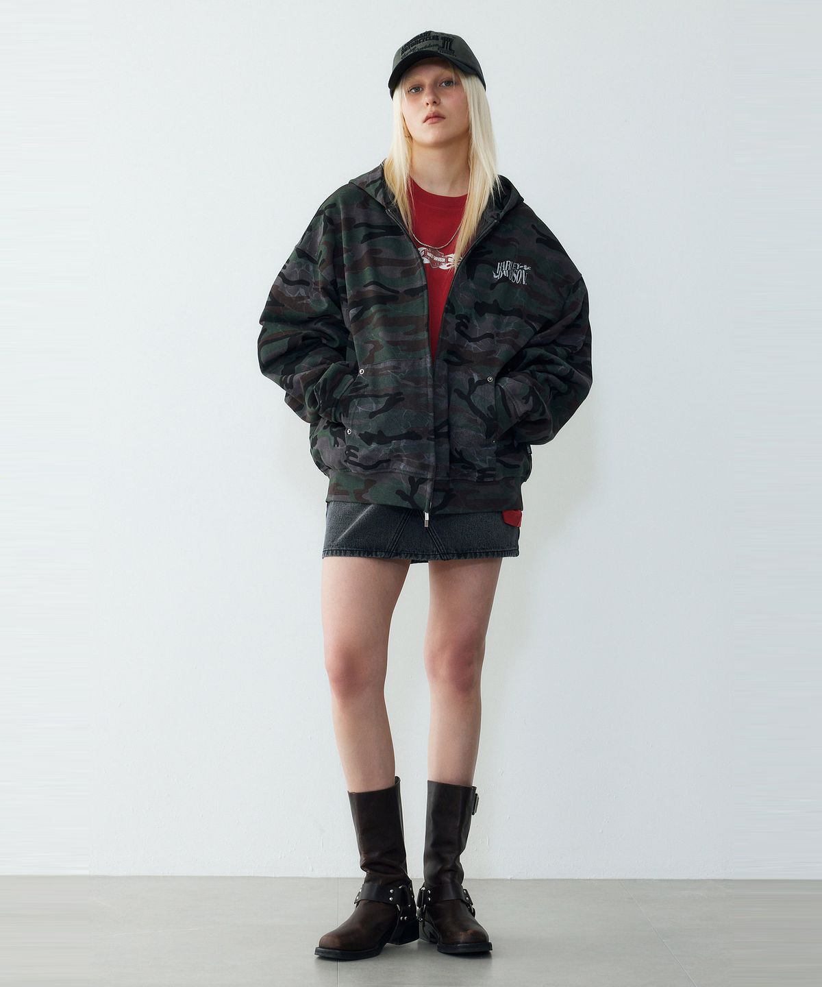 할리데이비슨 컬렉션스®(HARLEY-DAVIDSON COLLECTIONS®) [WLA] 밀리터리 카모 후드 짚업 카키_HH16109003