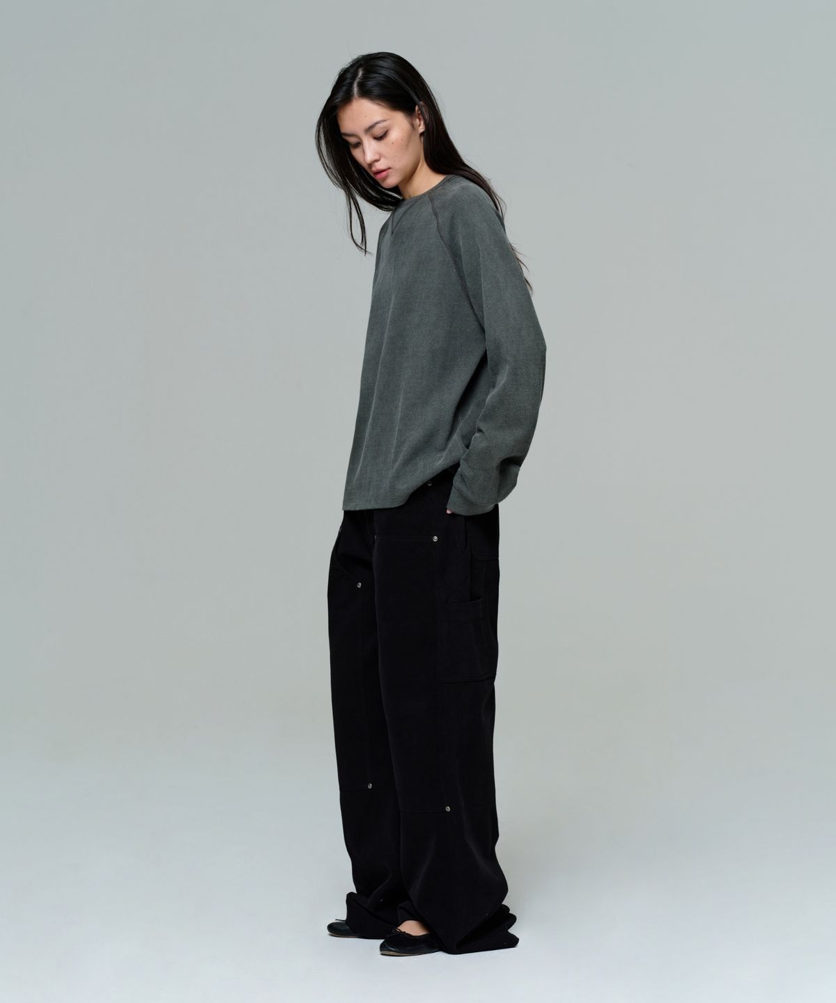 이알에이(ERA) UNISEX GARMENT DYED RAGLAN LS T - GRAY