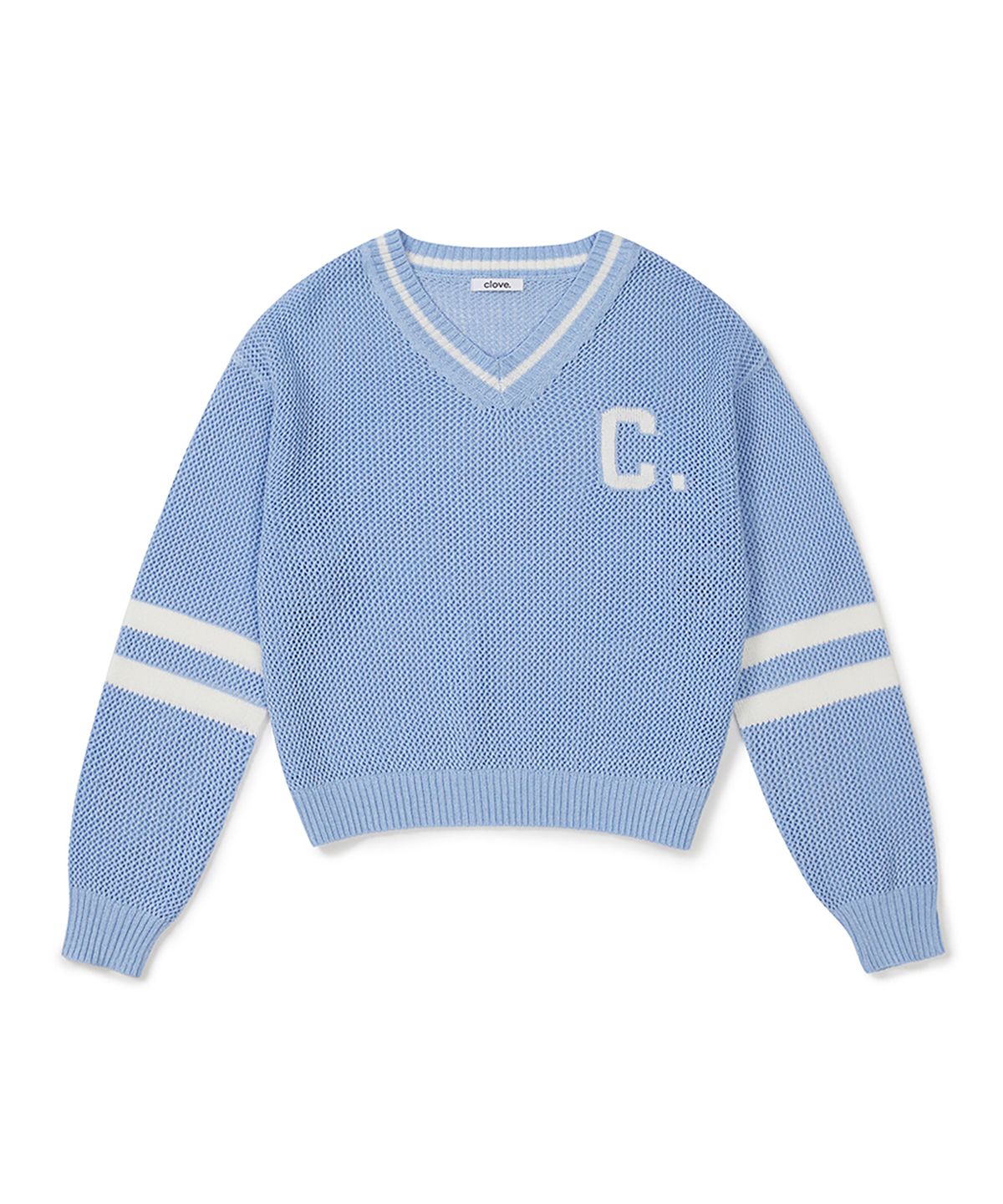 클로브(CLOVE) [26SS clove] Net Weave V-Neck Knit (Sky Blue)