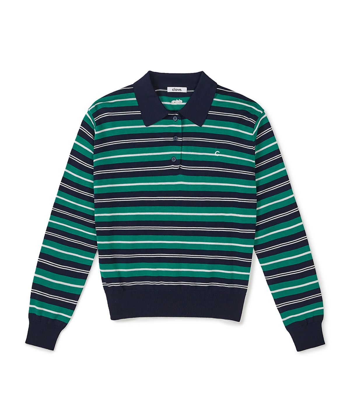클로브(CLOVE) [26SS clove] Stripe Collar Button Pullover (Green)