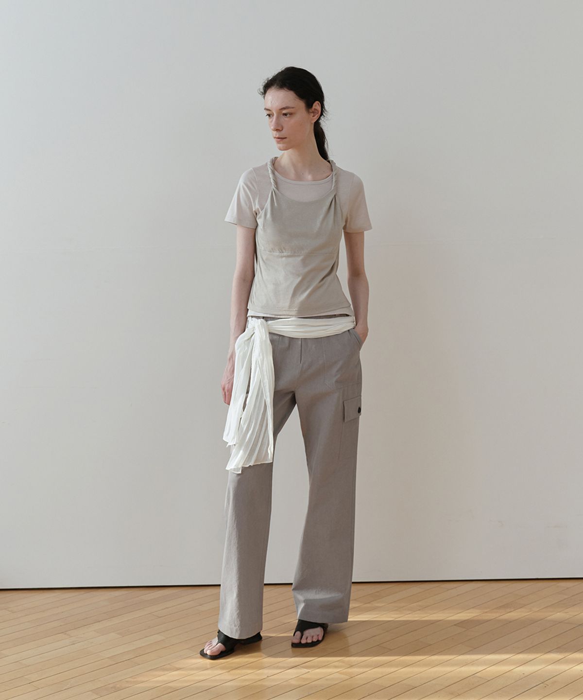 로우타이드(LOW TIDE) TWIST LAYERED T-SHIRT [BEIGE]