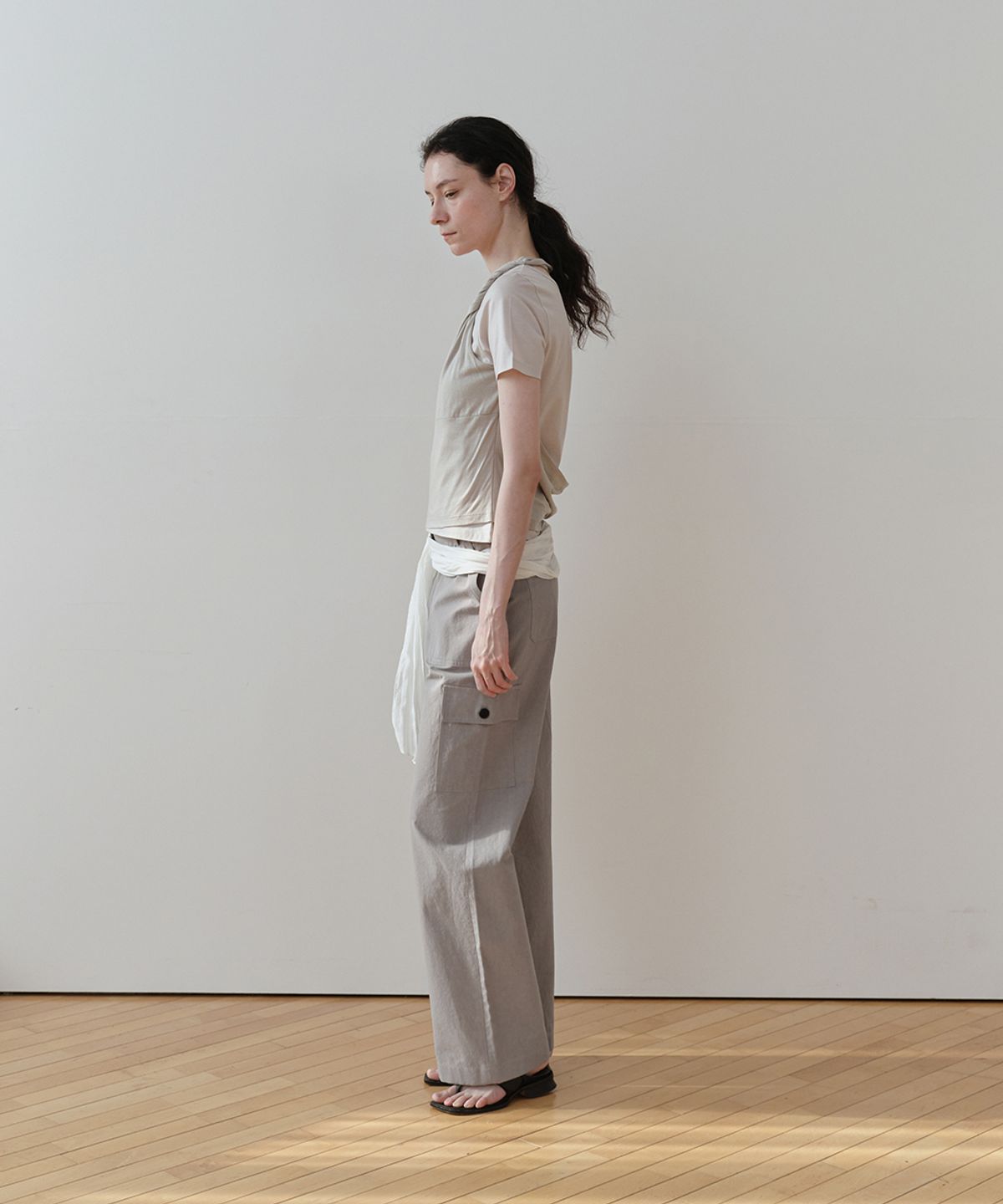로우타이드(LOW TIDE) TWIST LAYERED T-SHIRT [BEIGE]
