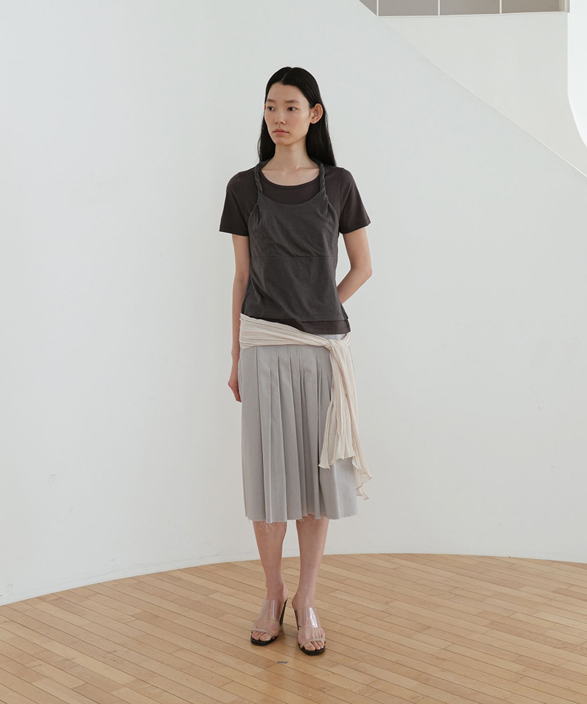 로우타이드(LOW TIDE) TWIST LAYERED T-SHIRT [CHARCOAL]