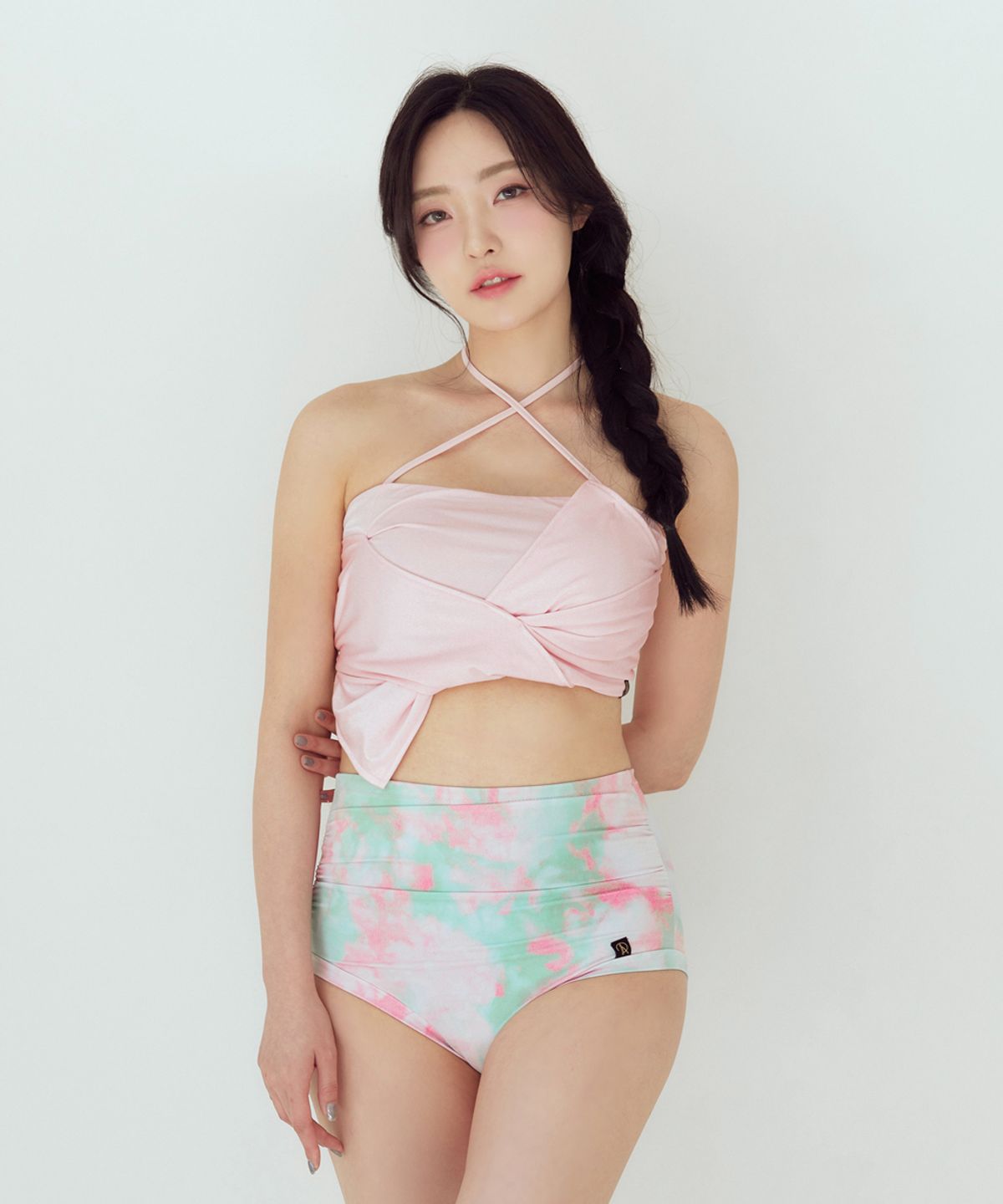 포리즈(PORRIZ) [TOP][루센트_핑크미스트] 투웨이 홀터 리본 랩 탑