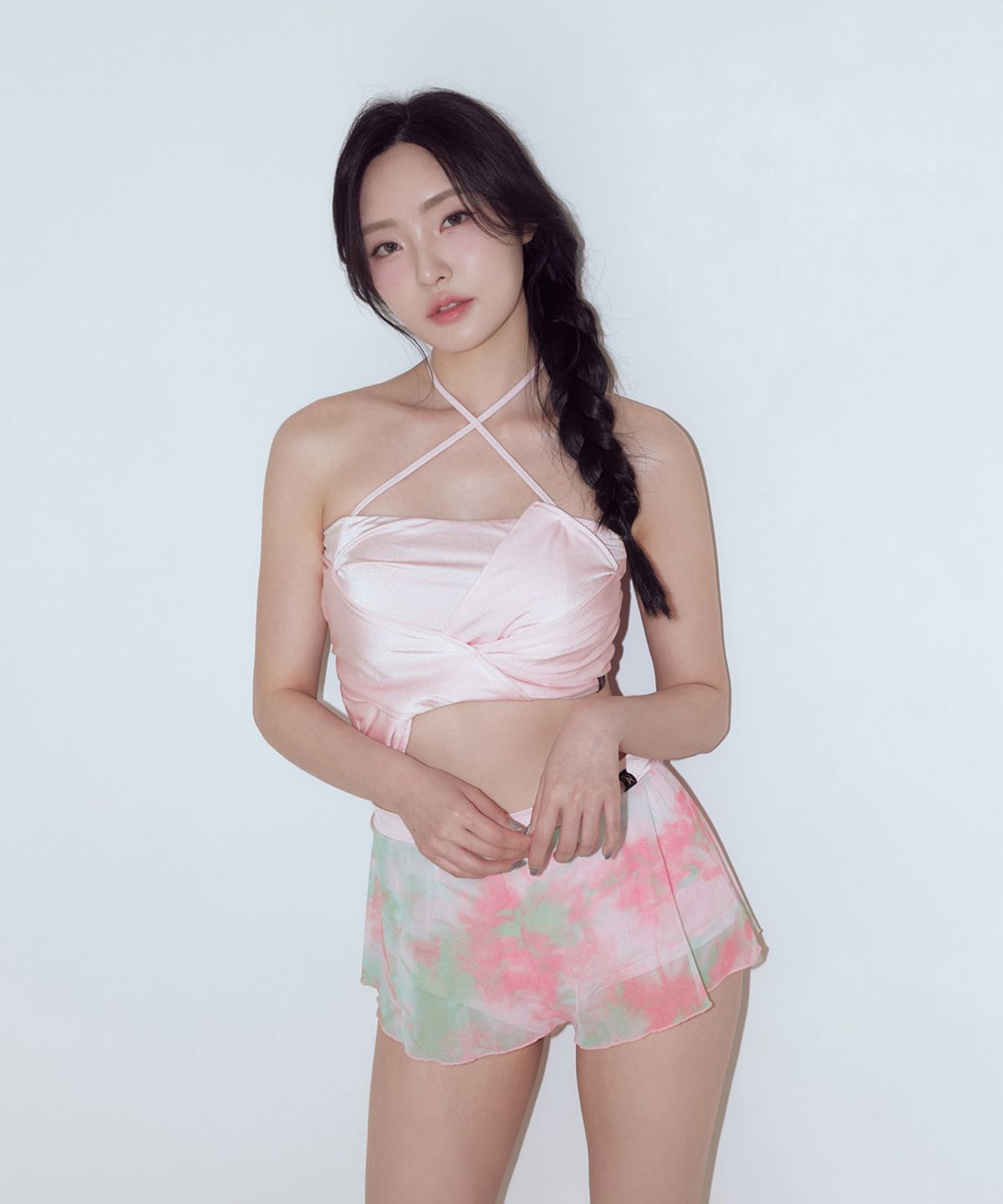 포리즈(PORRIZ) [TOP][루센트_핑크미스트] 투웨이 홀터 리본 랩 탑