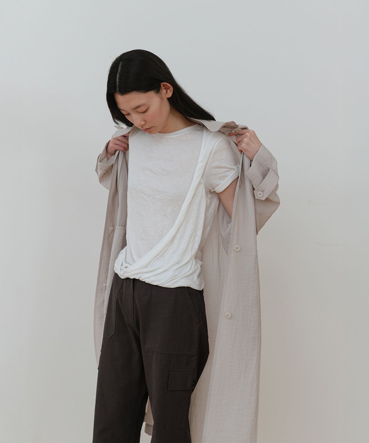로우타이드(LOW TIDE) CREASE DRAPE T-SHIRT [WHITE]
