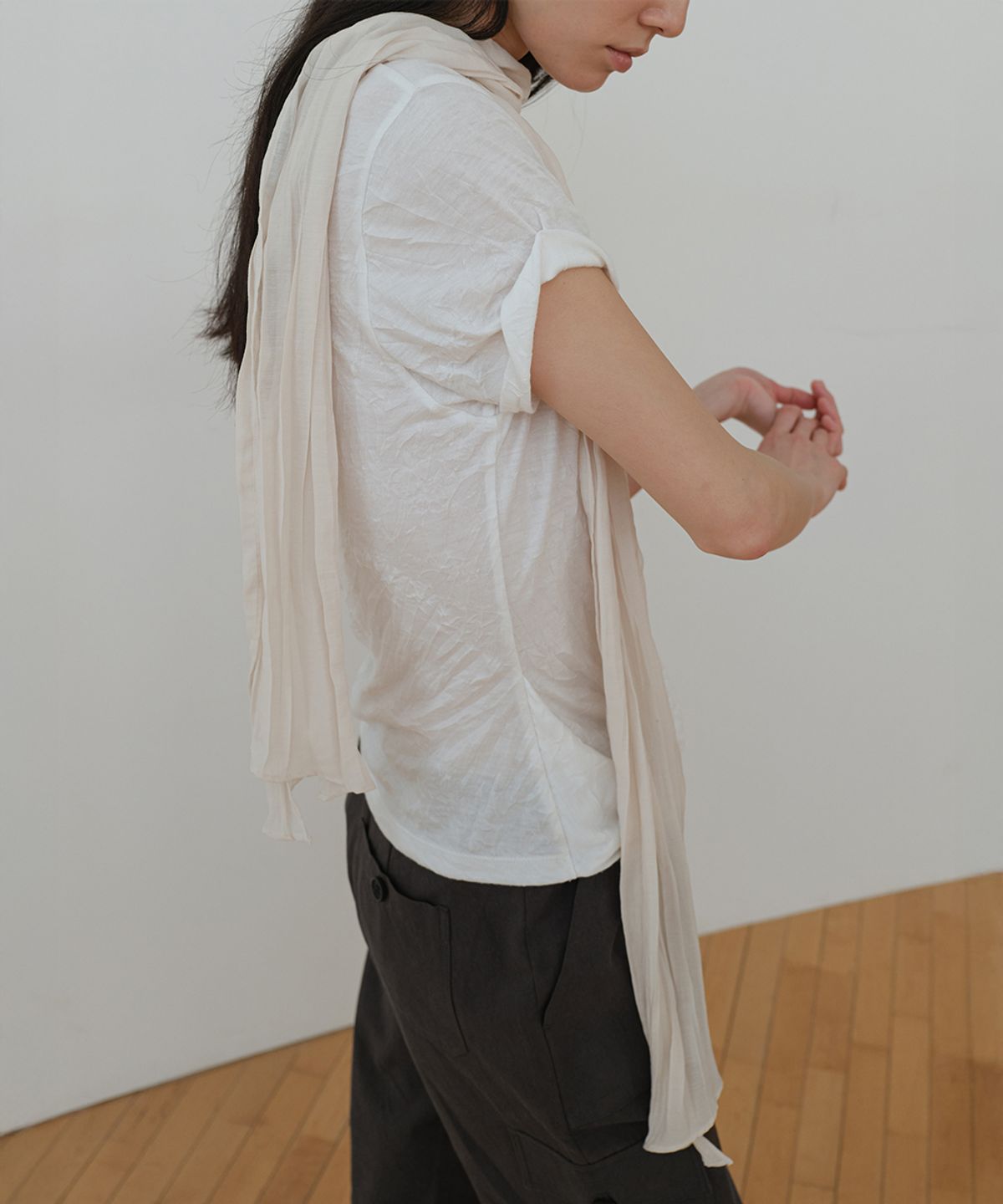 로우타이드(LOW TIDE) CREASE DRAPE T-SHIRT [WHITE]