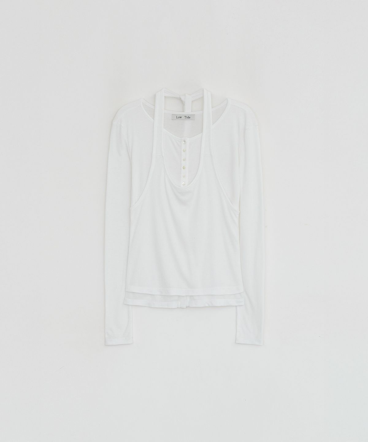 로우타이드(LOW TIDE) LAYERED BUTTON T-SHIRT [WHITE]