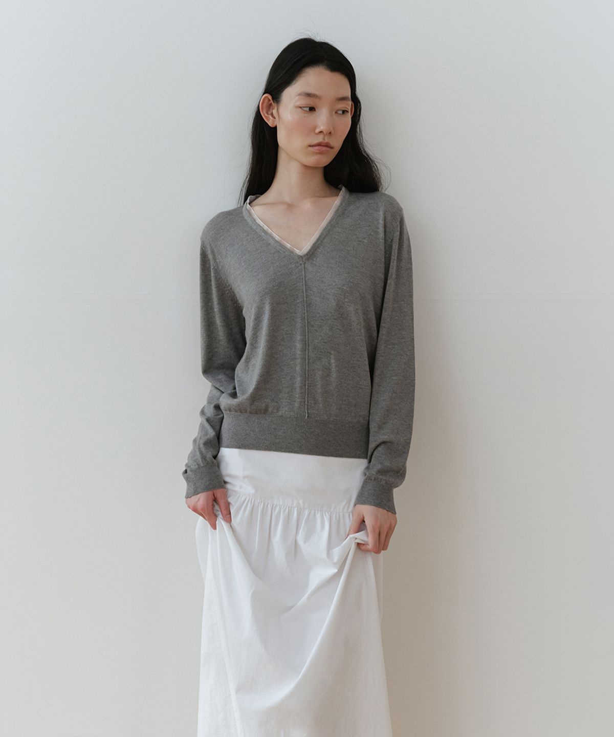 로우타이드(LOW TIDE) SHEER NECK LINE KNIT [GREY]