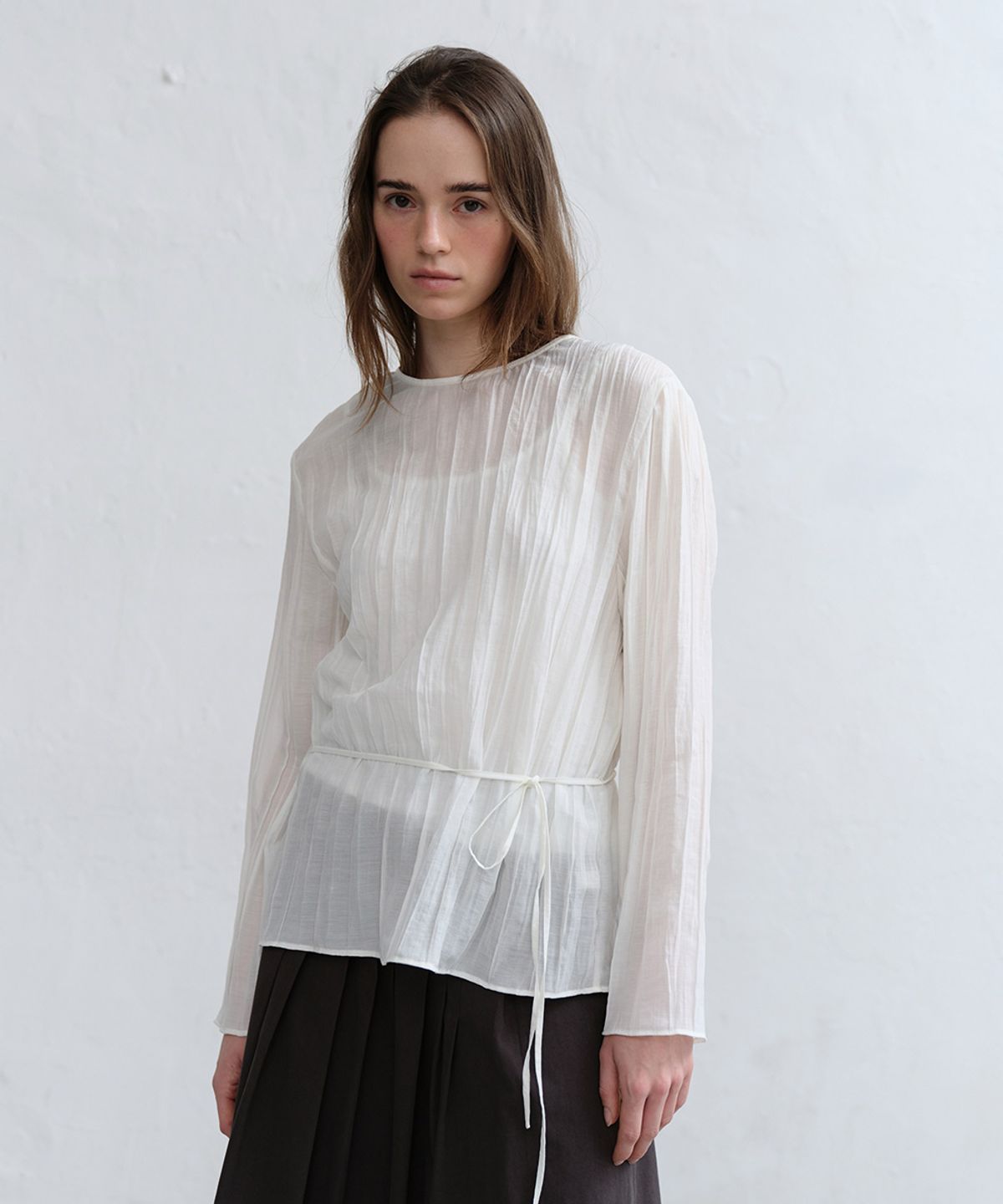 로우타이드(LOW TIDE) SHEER PLEATS CARDIGAN [WHITE]