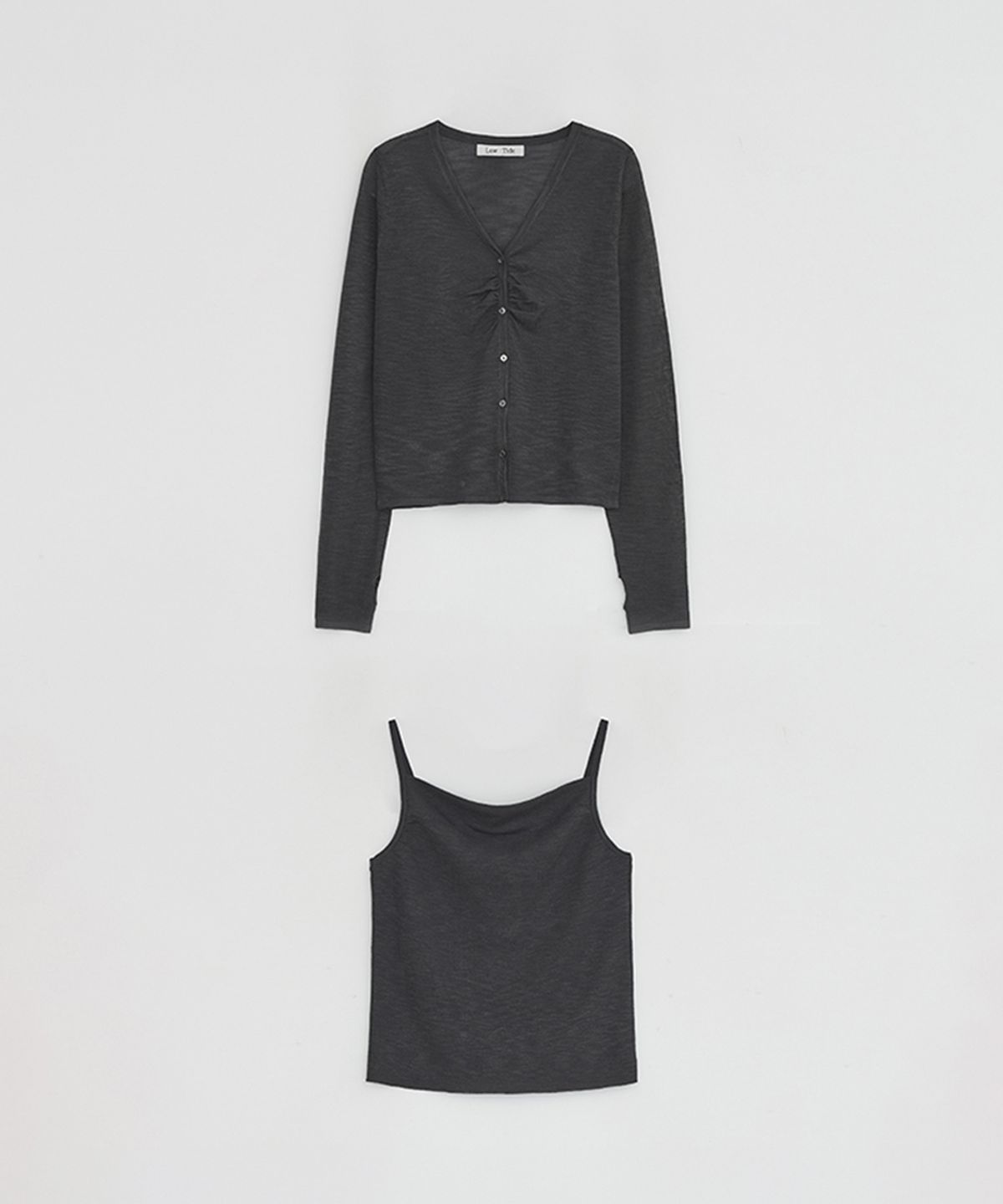 로우타이드(LOW TIDE) KNIT SLEEVELESS CARDIGAN SET UP [CHARCOAL]