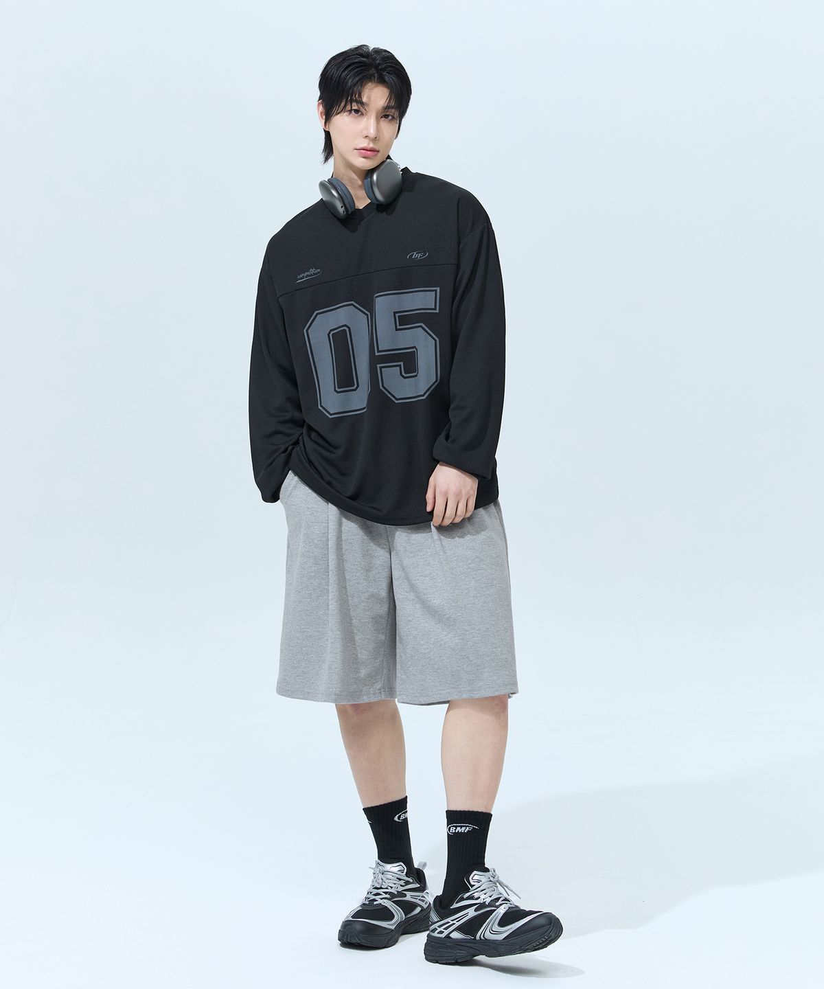 블랙몬스터핏(BLACK MONSTER FIT) 쿨 매쉬 럭비 오버핏 저지 롱슬리브 (BLACK) / BM260128