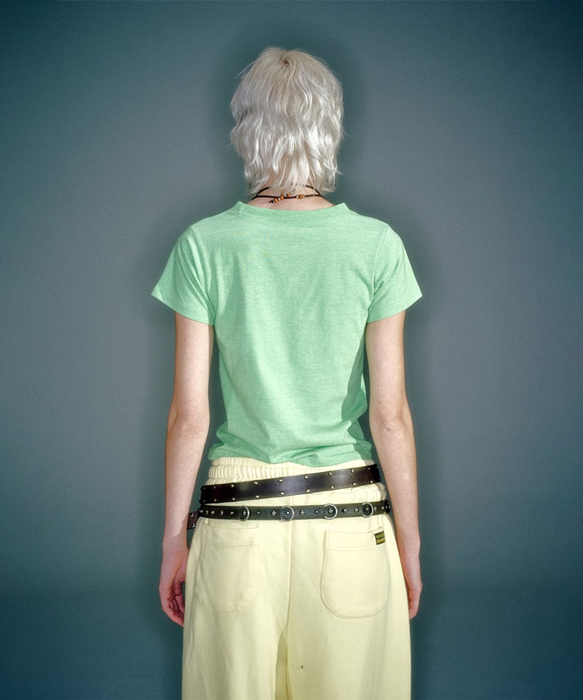 베이컨트 아카이브(VACANT ARCHIVE) WORKSHOP BABY-FIT SHORT-SLEEVE T-SHIRT YELLOW GREEN
