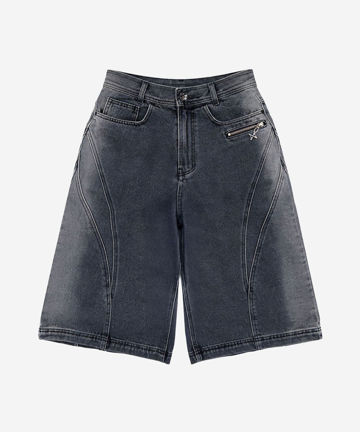 비엘알(BLR) Arc Line Bermuda Washing Denim Pants Grey