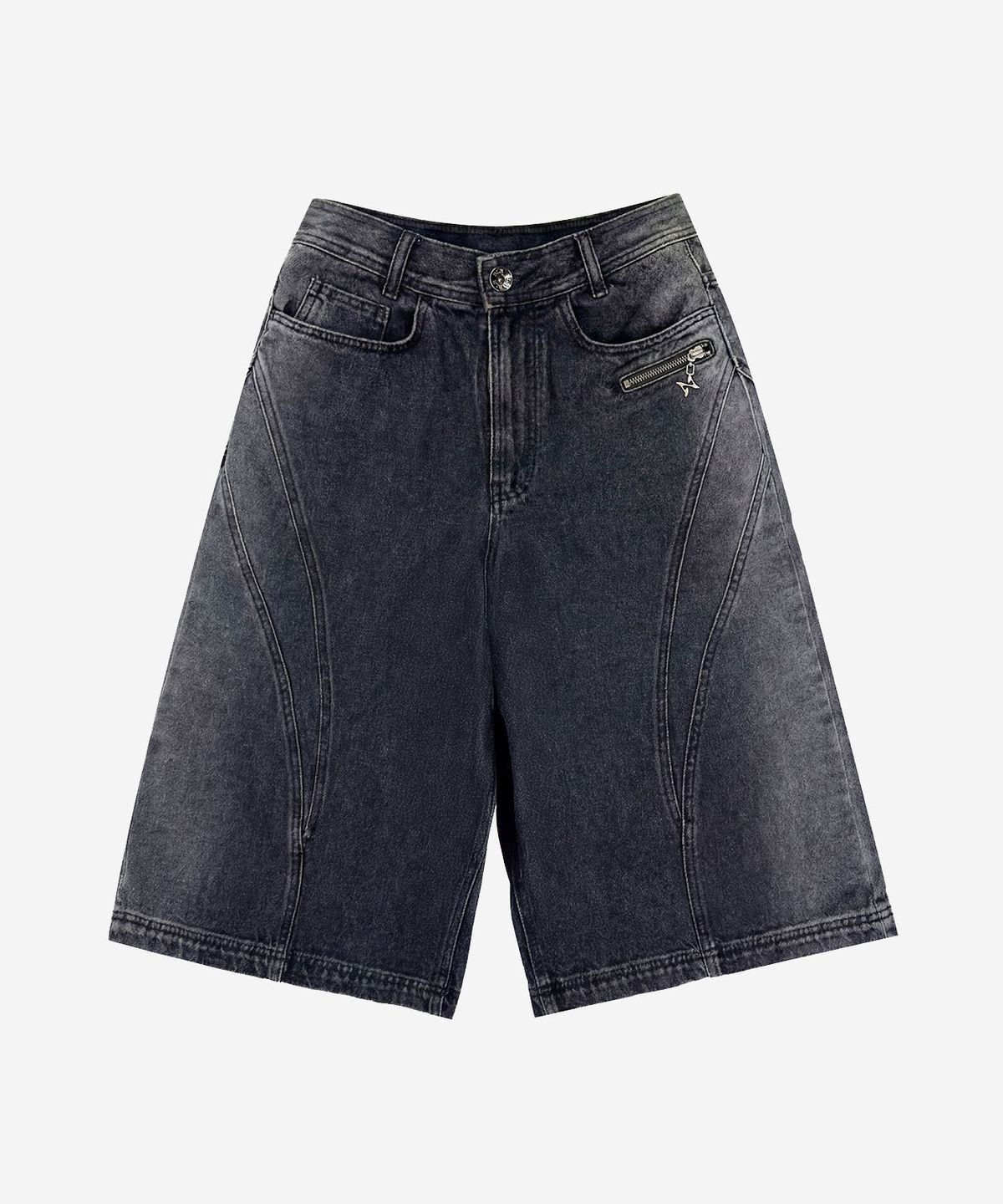 비엘알(BLR) Arc Line Bermuda Washing Denim Pants Black