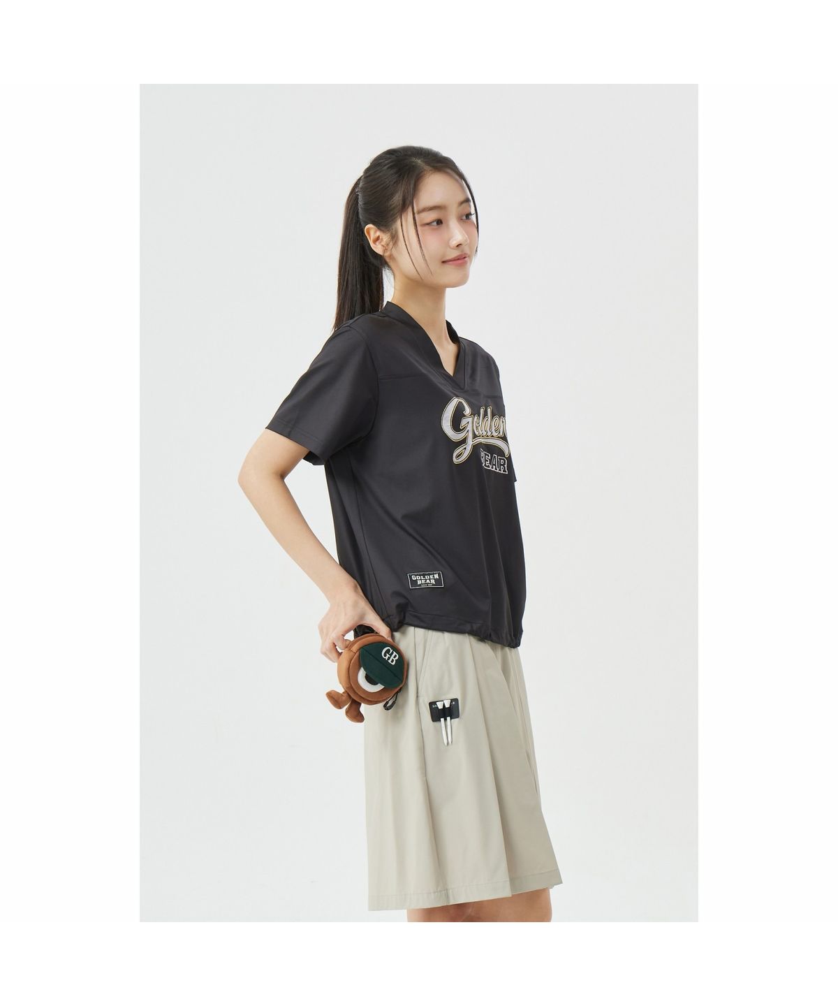 골든베어(GOLDEN BEAR) (W) Satin Short Shirt G5TAM26231BKX
