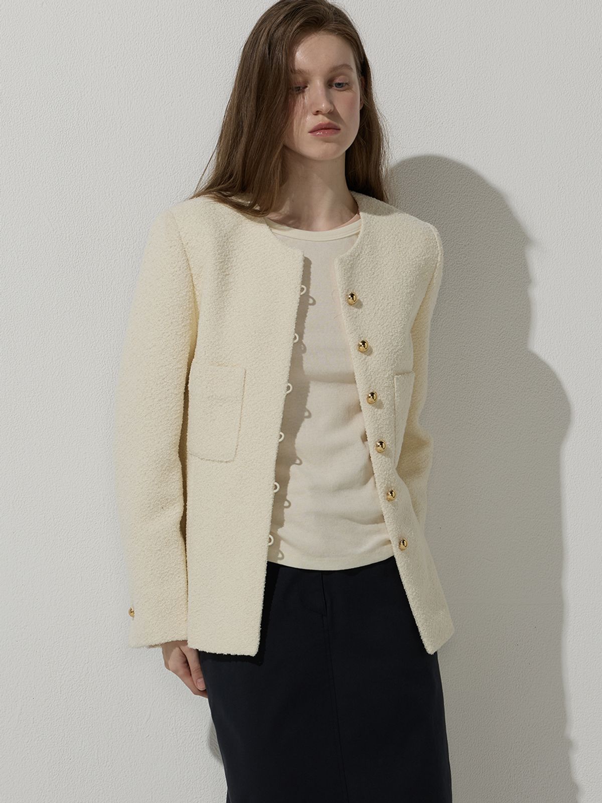 비뮤즈맨션(BEMUSE MANSION) Boucle tweed jacket - Cream ivory