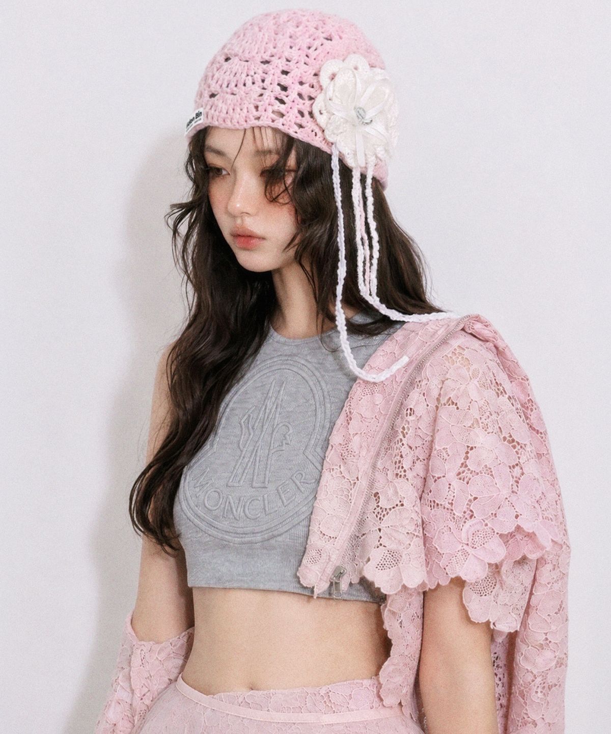 이든빈(Eden Bin) 썬플라워 부케 로제트 크로셰 비니 모자 베이비 핑크
