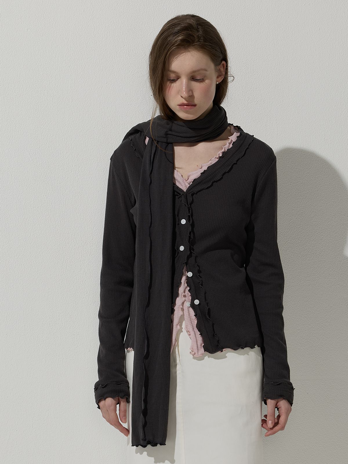 비뮤즈맨션(BEMUSE MANSION) Ribbed muffler - 2colors