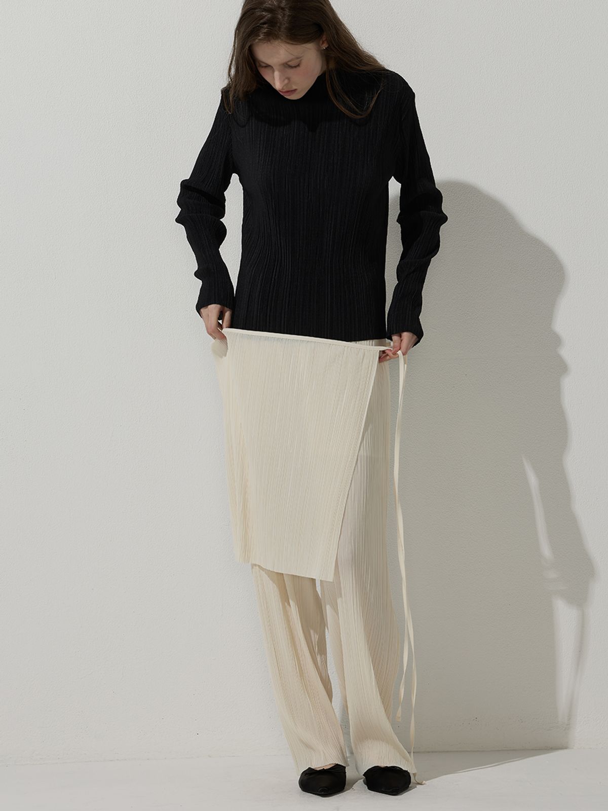 비뮤즈맨션(BEMUSE MANSION) Wrinkle pants&skirt - Cream