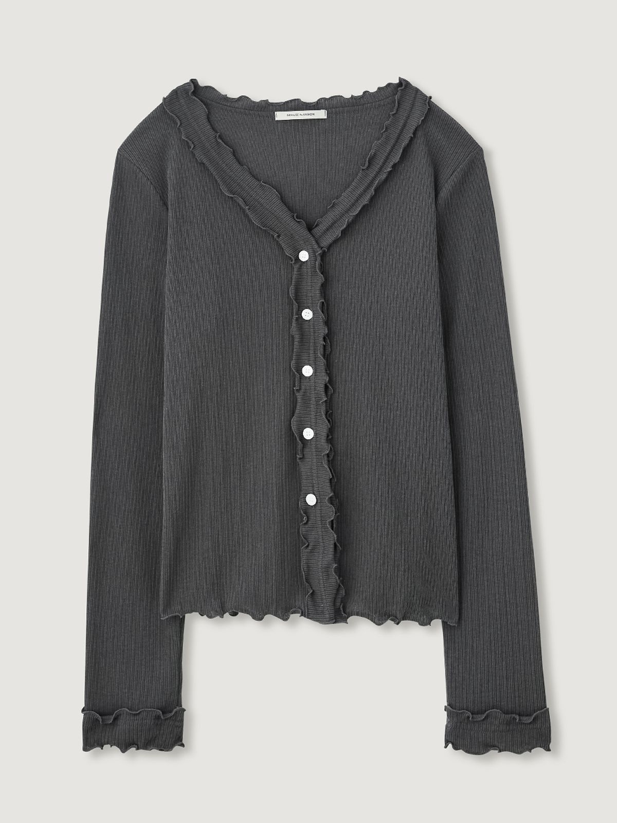 비뮤즈맨션(BEMUSE MANSION) Trimming ribbed cardigan - Charcoal