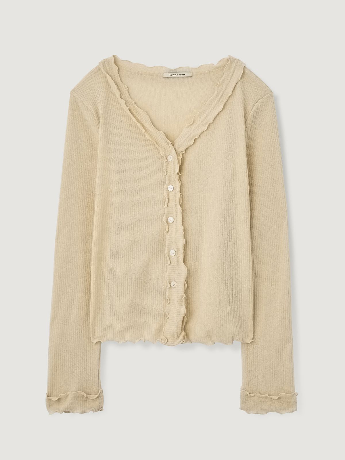 비뮤즈맨션(BEMUSE MANSION) Trimming ribbed cardigan - Beige