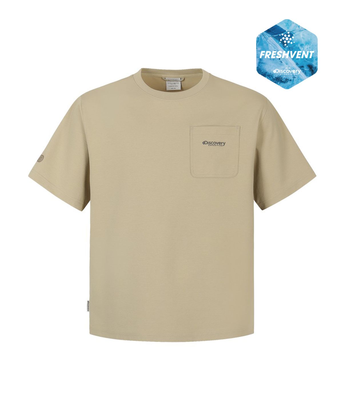 디스커버리 익스페디션(DISCOVERY EXPEDITION) 남성 프레시벤트 니트 트레이닝 포켓 반팔 티셔츠 (L/BEIGE)