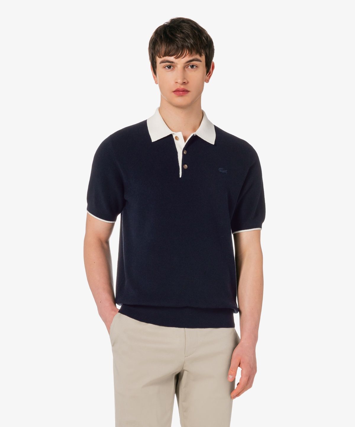 라코스테(LACOSTE) 남성 립조직 카라 연사 반팔 스웨터 폴로 셔츠 PH943E-56G 166