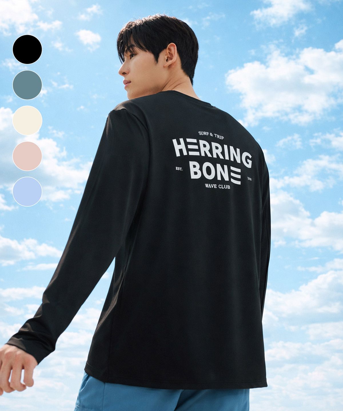 헤링본(HERRINGBONE) 남자 루즈핏 래쉬가드 빅로고 롱슬리브 (7color) / RJ408M