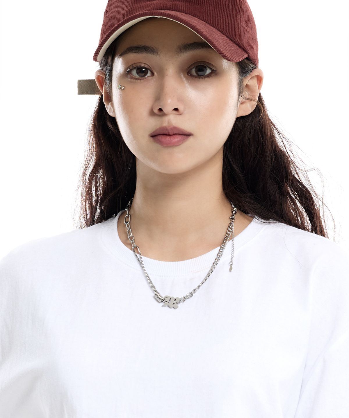 크림소다랩(CREAM SODA LAB) 블럭 이니셜 믹스드 체인 목걸이