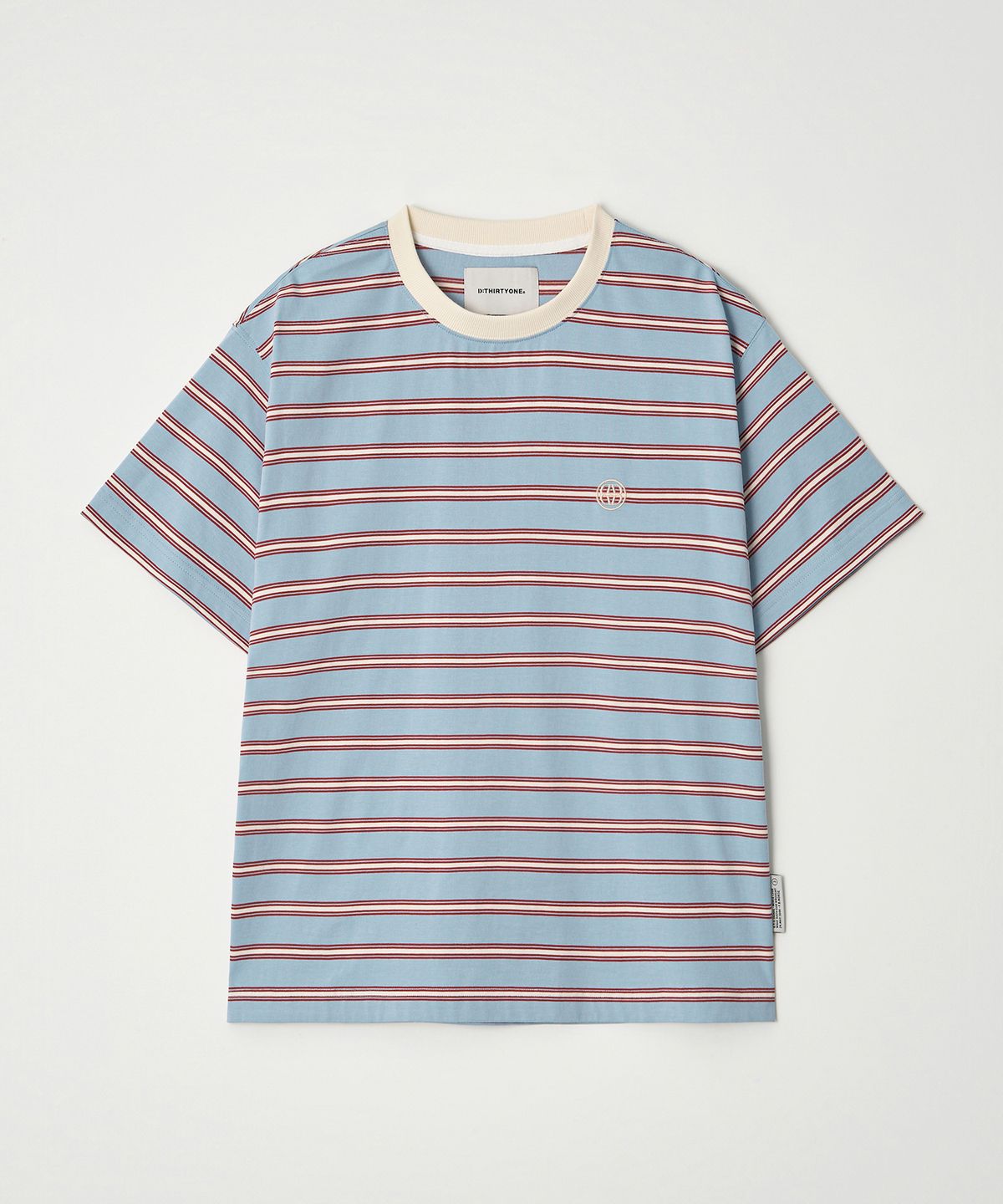 디써티원(DTHIRTYONE) Multi Stripe Short Sleeve T-Shirt (BLUE GREY)