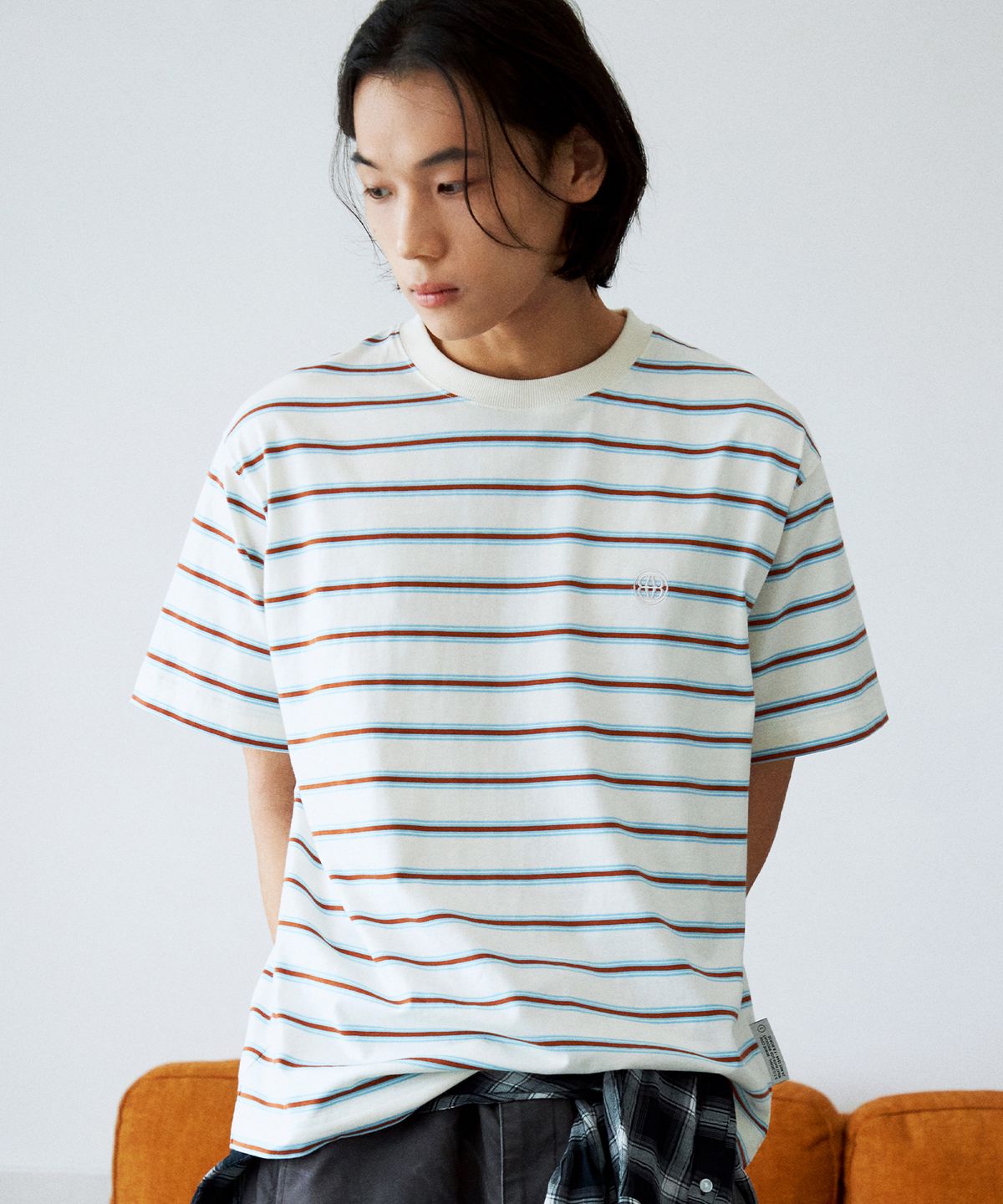 디써티원(DTHIRTYONE) Multi Stripe Short Sleeve T-Shirt (IVORY)