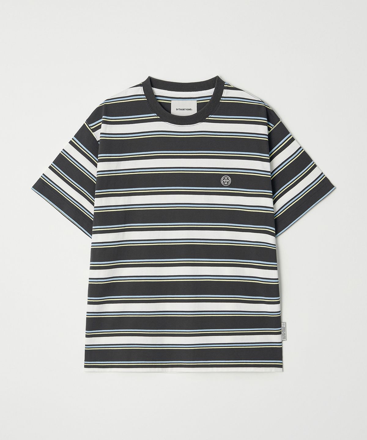 디써티원(DTHIRTYONE) Multi Stripe Short Sleeve T-Shirt (CHARCOAL&IVORY)
