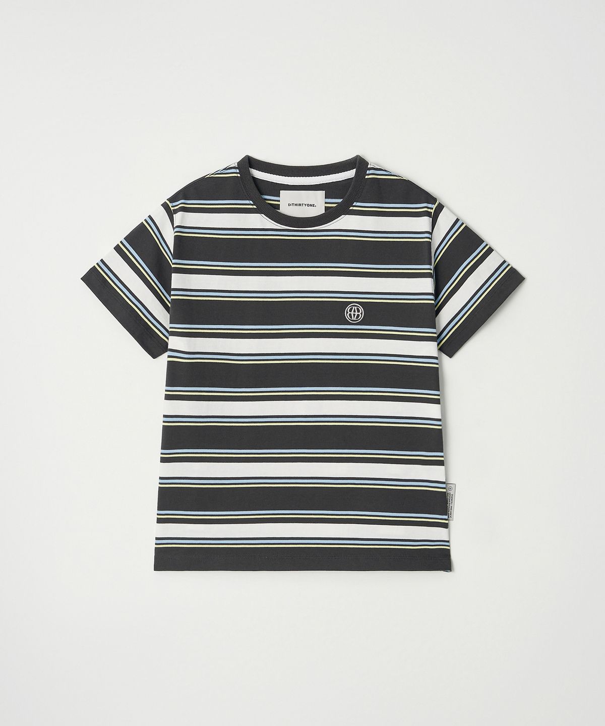 디써티원(DTHIRTYONE) Multi Stripe Short Sleeve T-Shirt (CHARCOAL&IVORY)