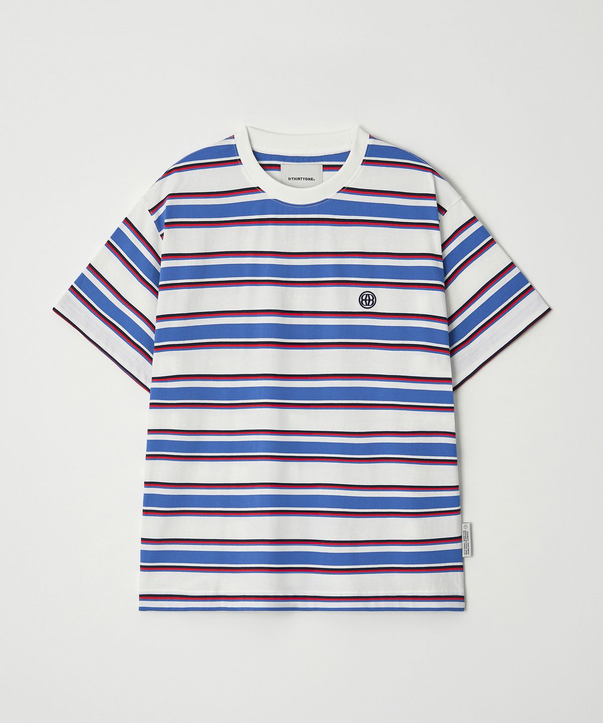 디써티원(DTHIRTYONE) Multi Stripe Short Sleeve T-Shirt (BLUE & IVORY)