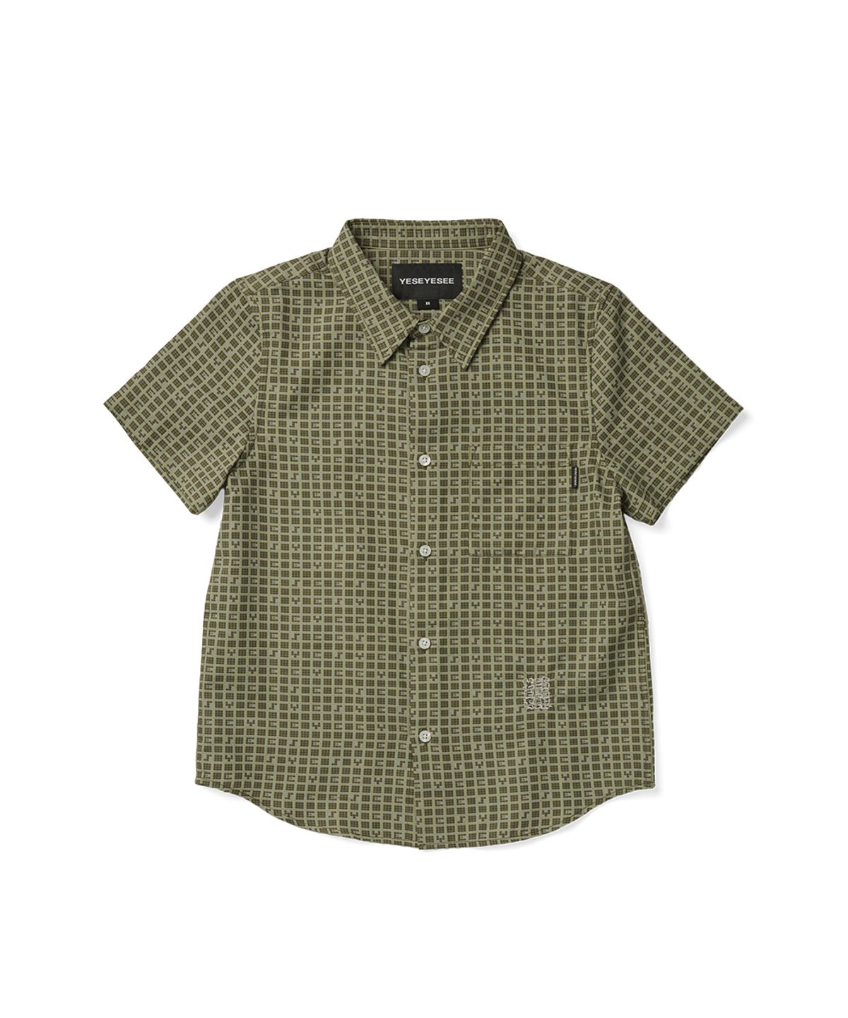 예스아이씨(YESEYESEE) Y.E.S Font Plaid Half Shirt Green