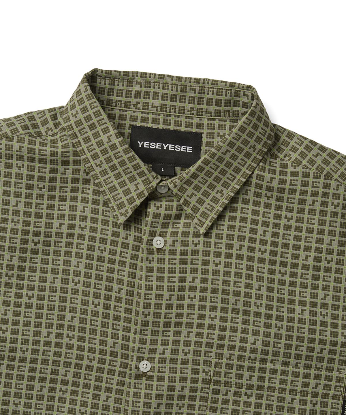 예스아이씨(YESEYESEE) Y.E.S Font Plaid Half Shirt Green