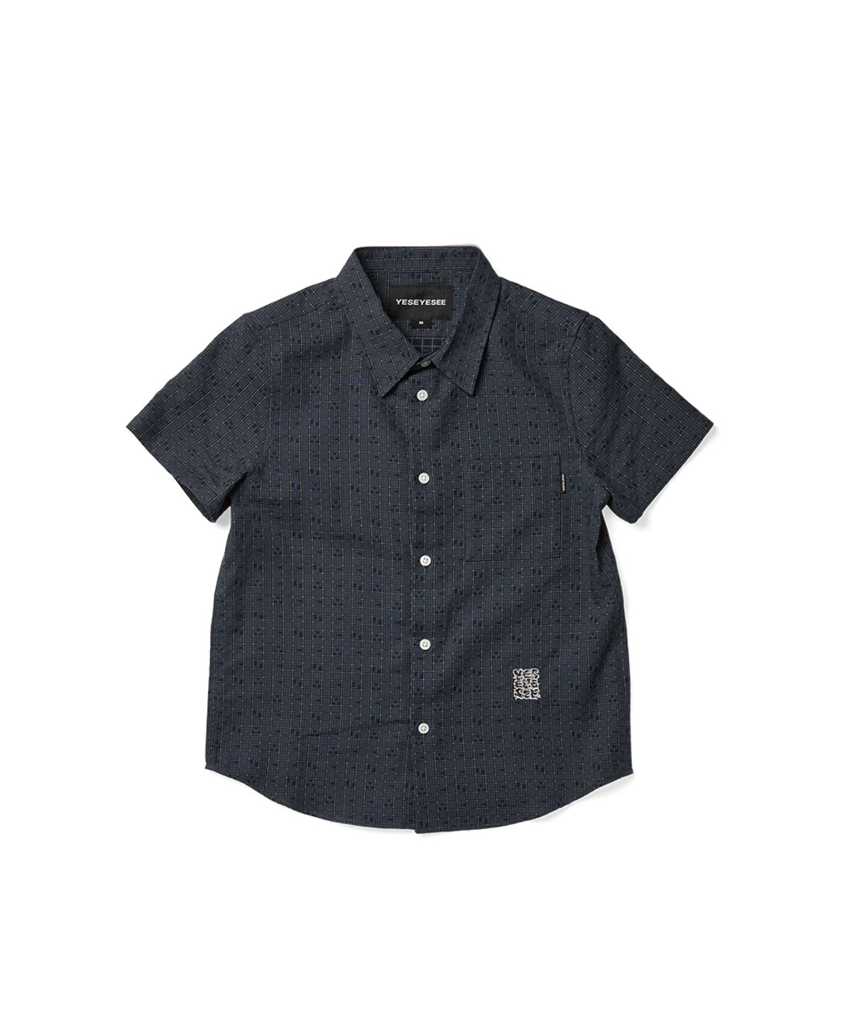 예스아이씨(YESEYESEE) Y.E.S Font Plaid Half Shirt Navy