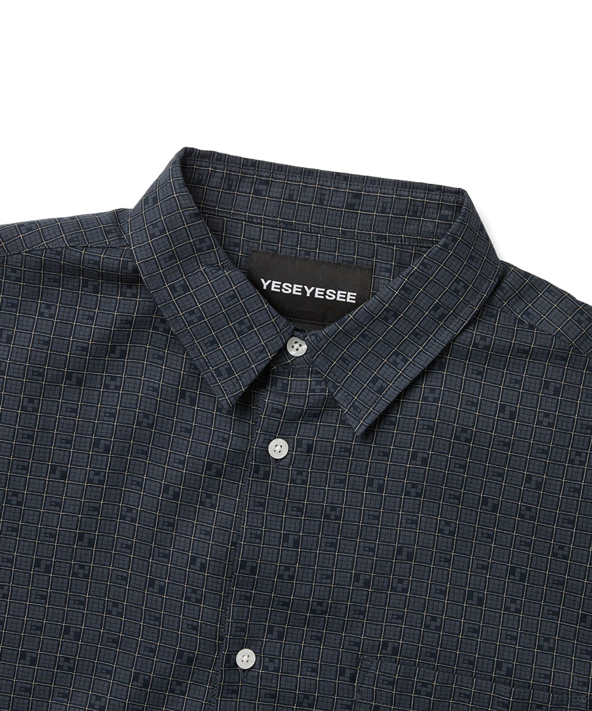 예스아이씨(YESEYESEE) Y.E.S Font Plaid Half Shirt Navy