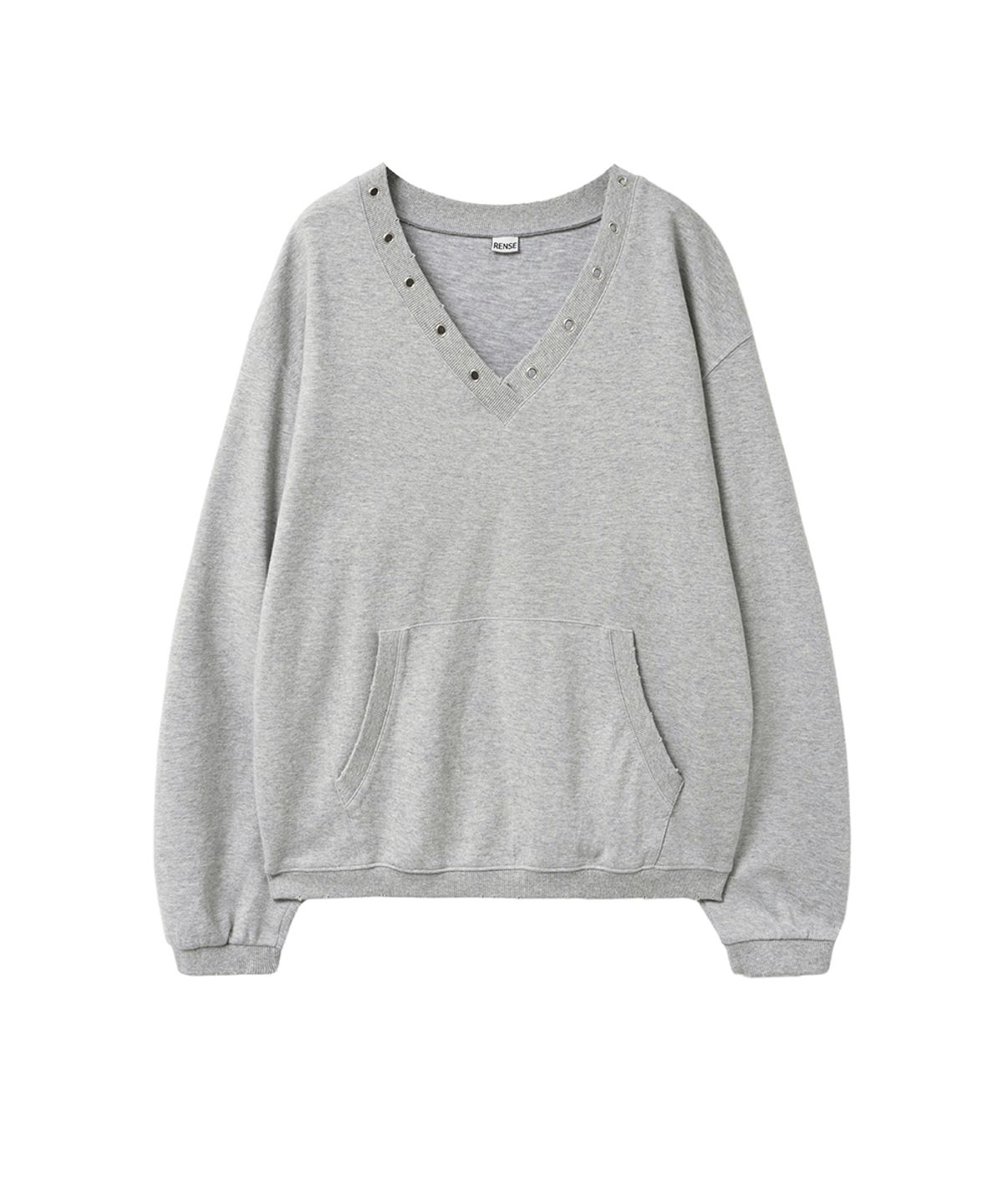 렌세(RENSE) Damage Eyelet V-Neck Sweatshirt Melange Gray