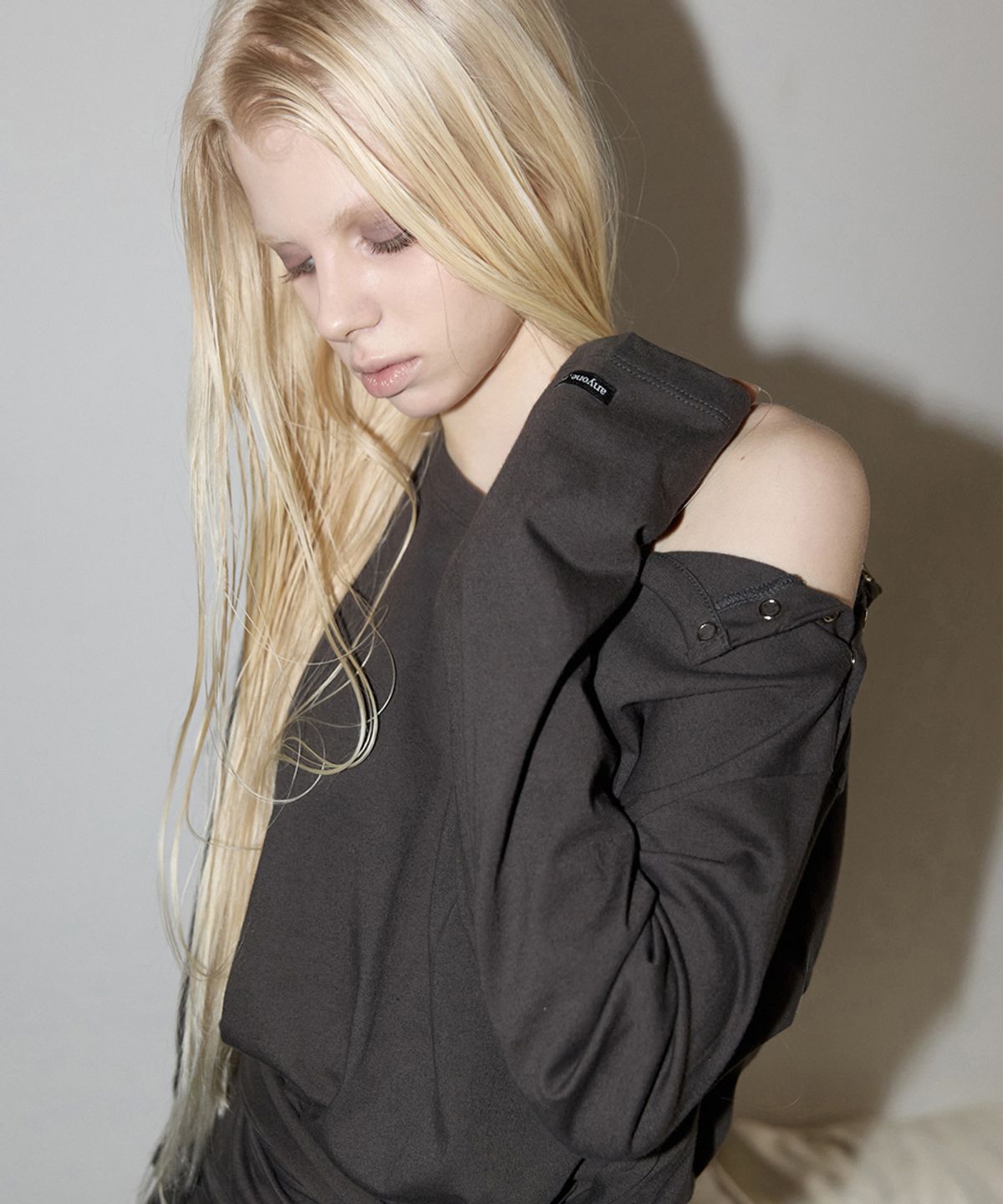 렌세(RENSE) Wrap-Tie Long Sleeve Tee Charcoal