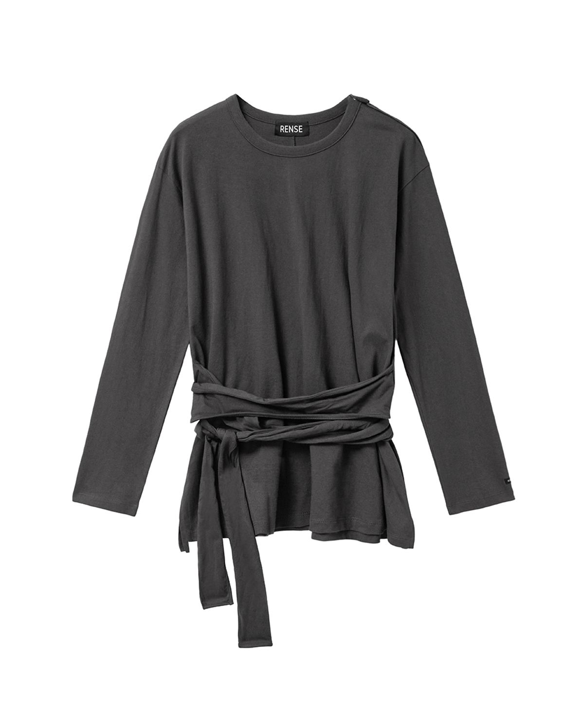 렌세(RENSE) Wrap-Tie Long Sleeve Tee Charcoal