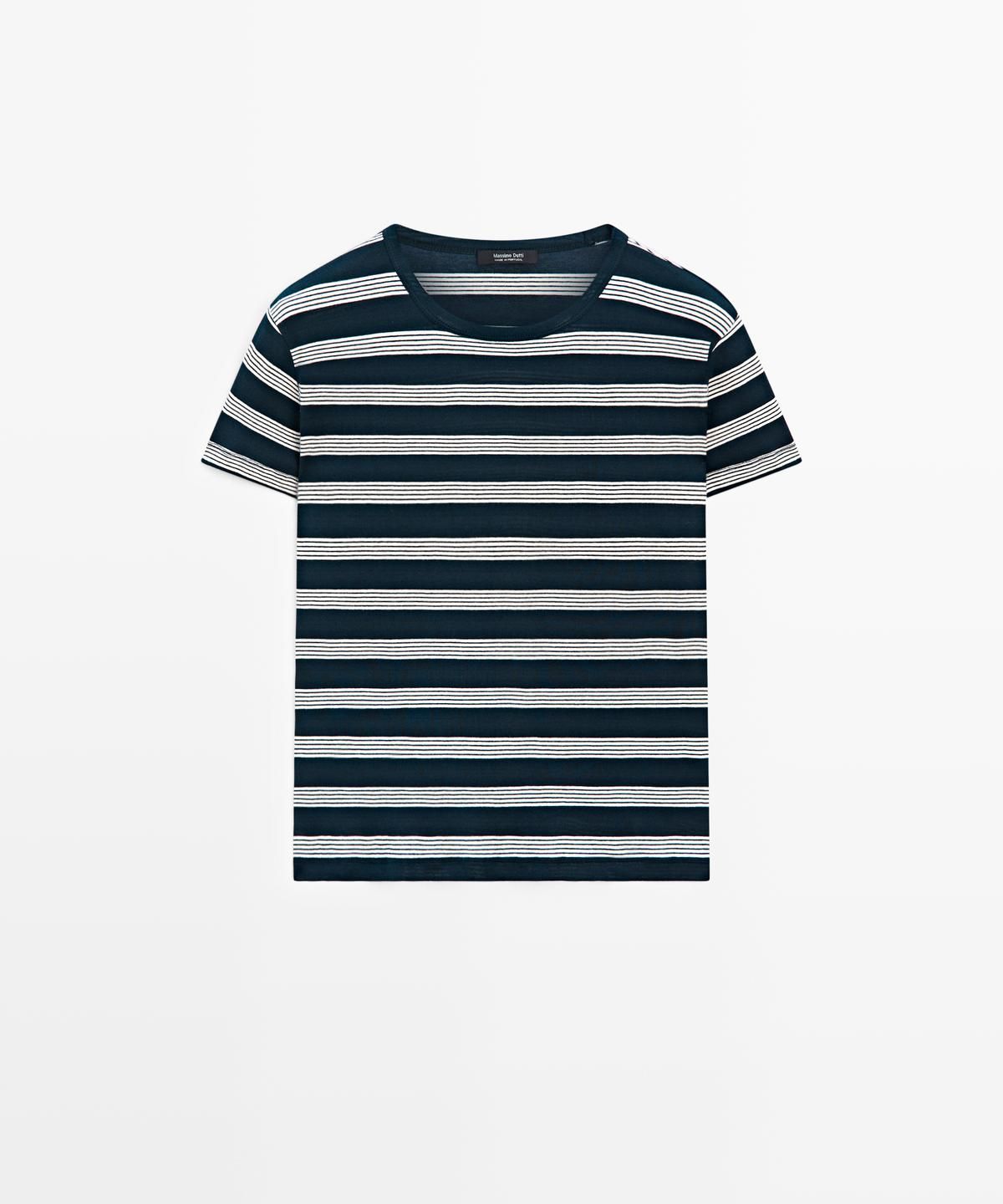 마시모두띠(MASSIMO DUTTI) 100% 코튼 스트라이프 반팔 티셔츠