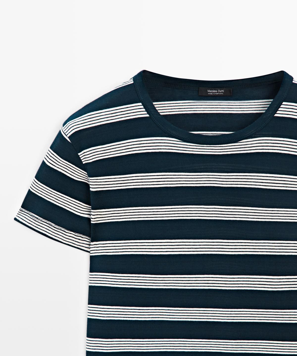 마시모두띠(MASSIMO DUTTI) 100% 코튼 스트라이프 반팔 티셔츠