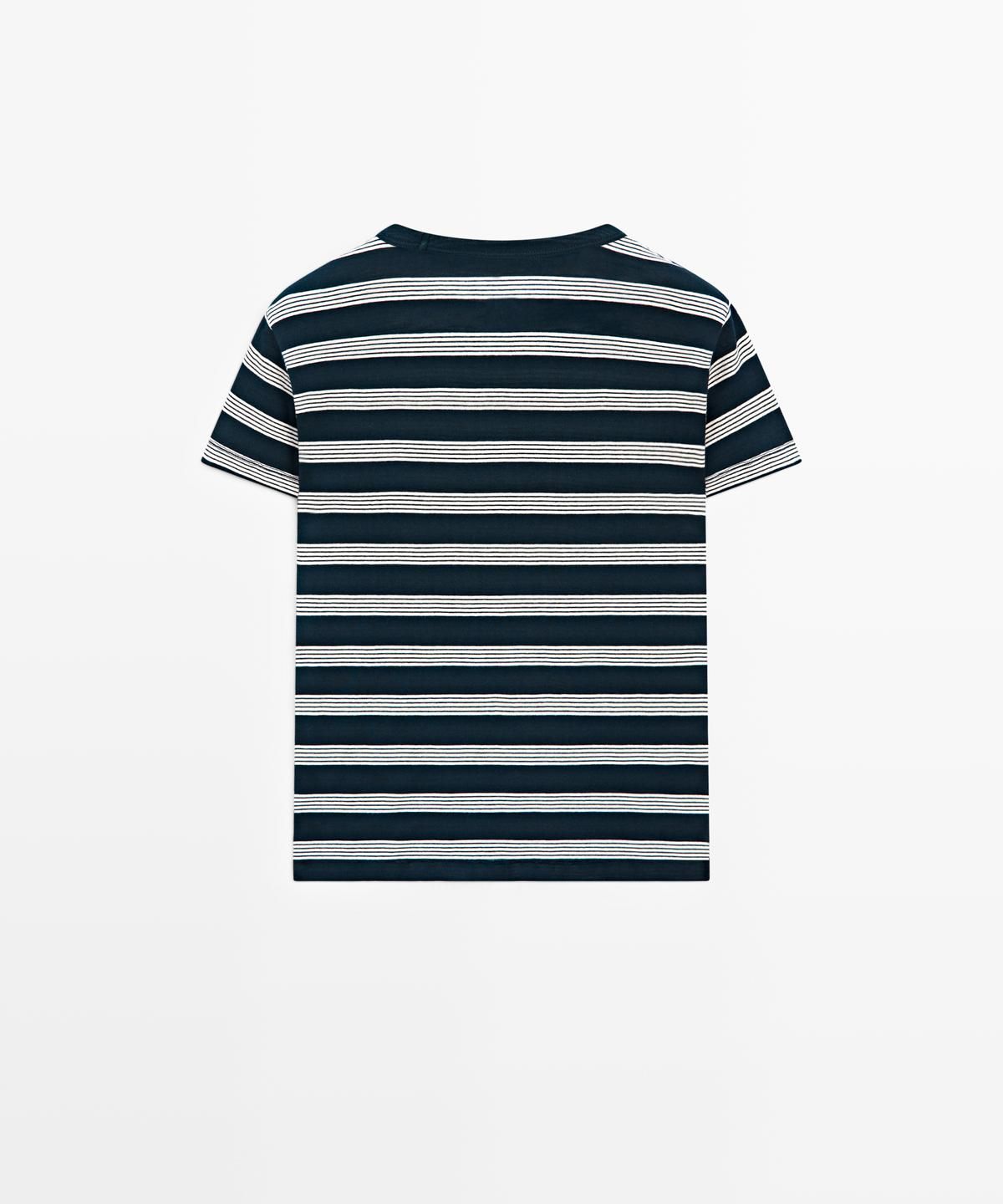 마시모두띠(MASSIMO DUTTI) 100% 코튼 스트라이프 반팔 티셔츠