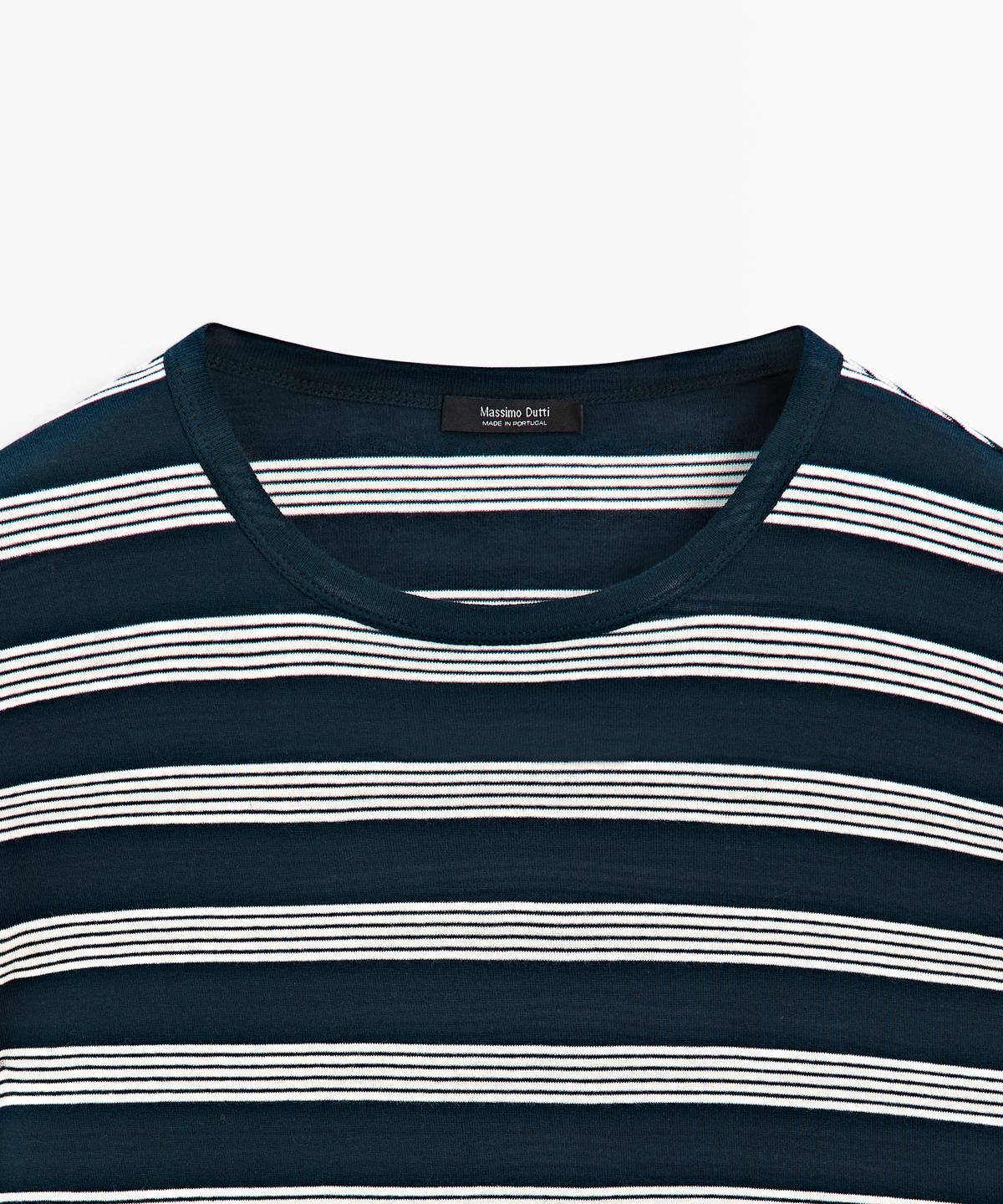 마시모두띠(MASSIMO DUTTI) 100% 코튼 스트라이프 반팔 티셔츠