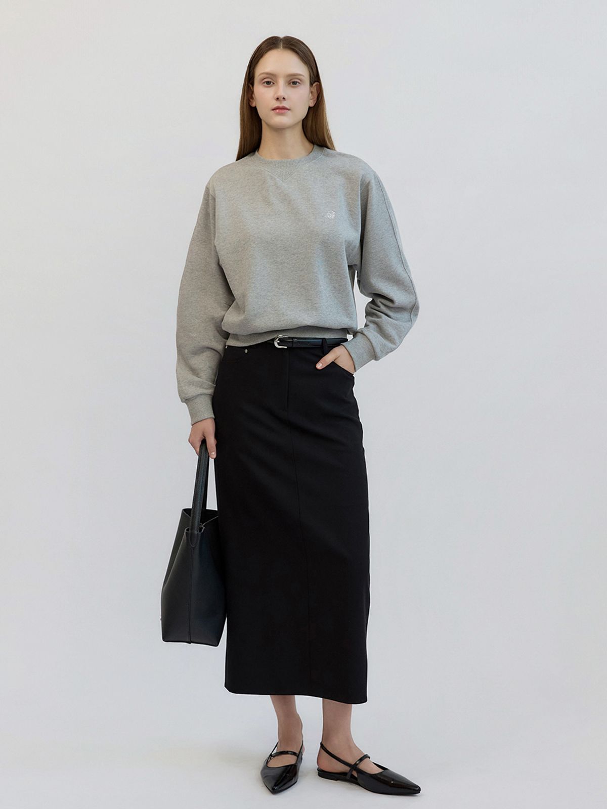 앳코너(ATCORNER) 벌룬 슬리브 크롭 맨투맨 그레이 AT5TSF068GE