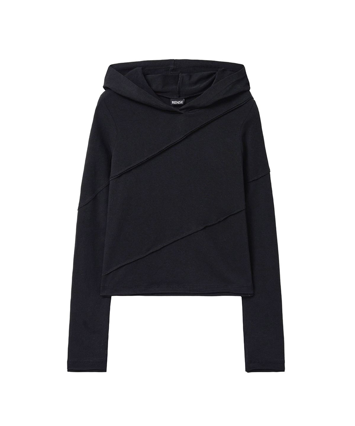 렌세(RENSE) Diagonal Cut Slim Fit Hoodie Black
